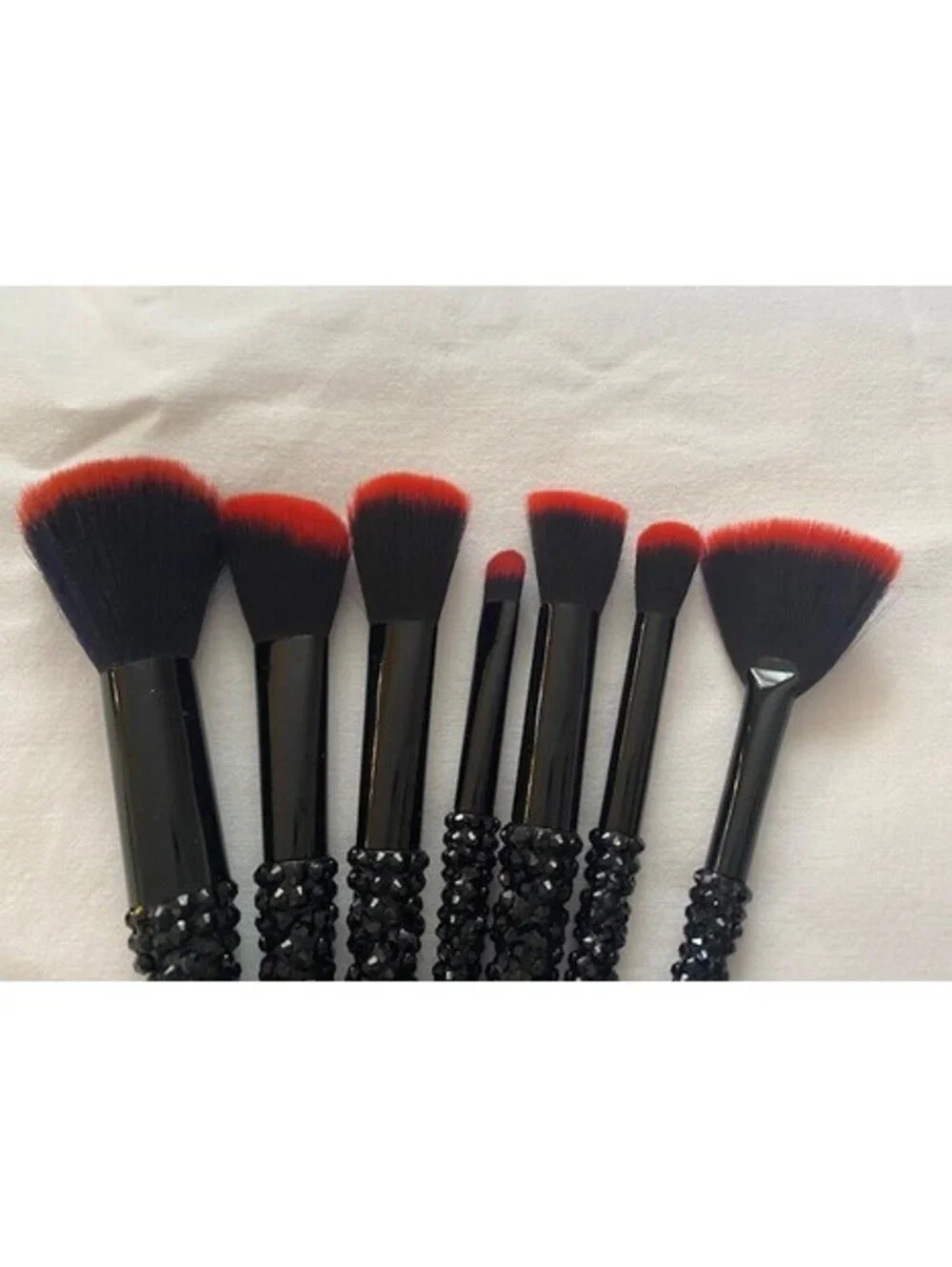 Black and Red Rhinestone Makeup Brush Set - New - 7 Piece set